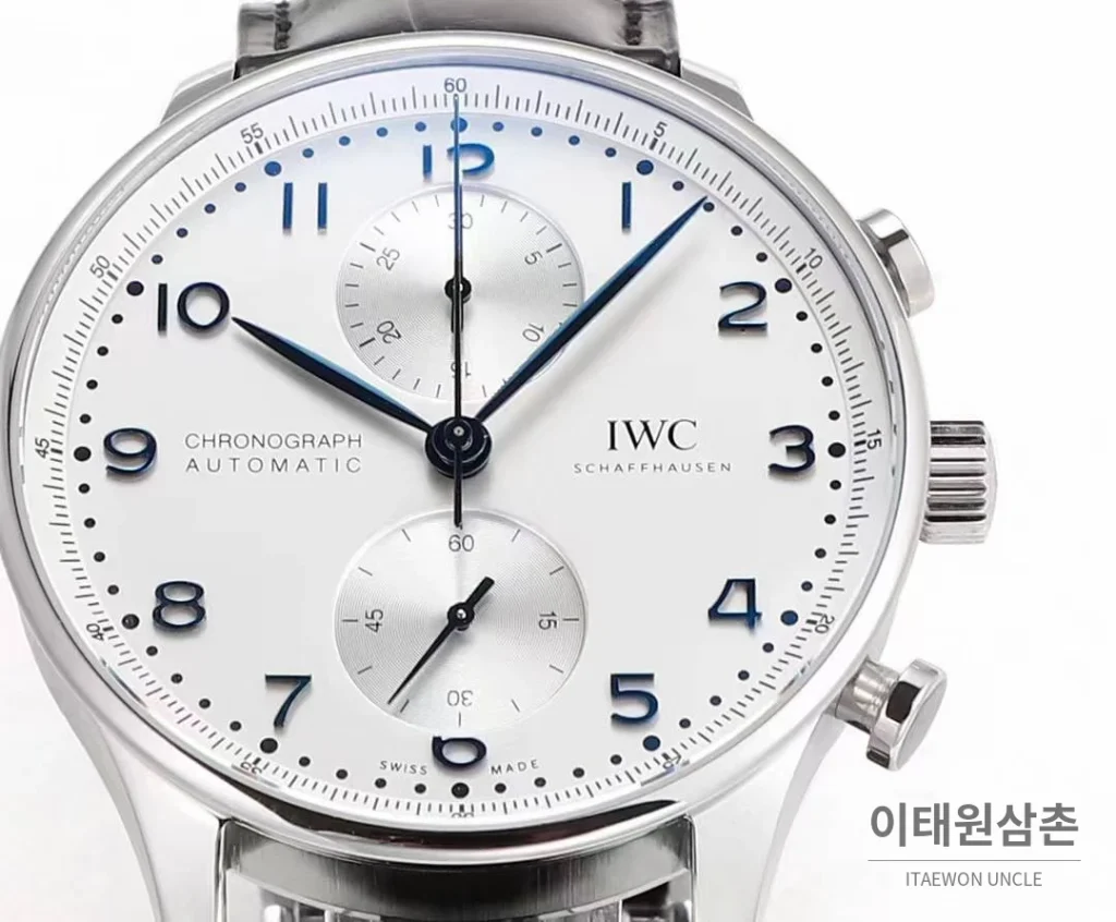 IWC 포르투기저 크로노그래프 스틸 브레이슬릿 오토매틱 41mm 실버 / 블루 (8)