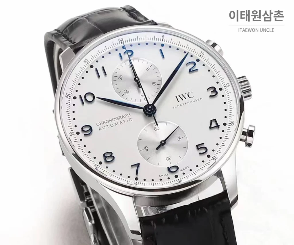 IWC 포르투기저 크로노그래프 스틸 브레이슬릿 오토매틱 41mm 실버 / 블루 (8)