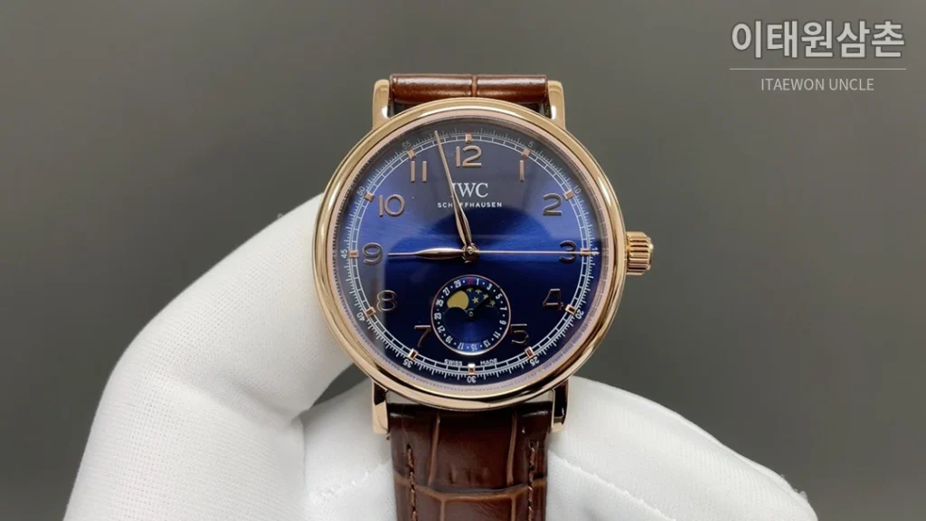 IWC 포르투기저 오토매틱 39mm 네이비 다이얼 브라운 가죽 스트랩 로즈골드 베젤