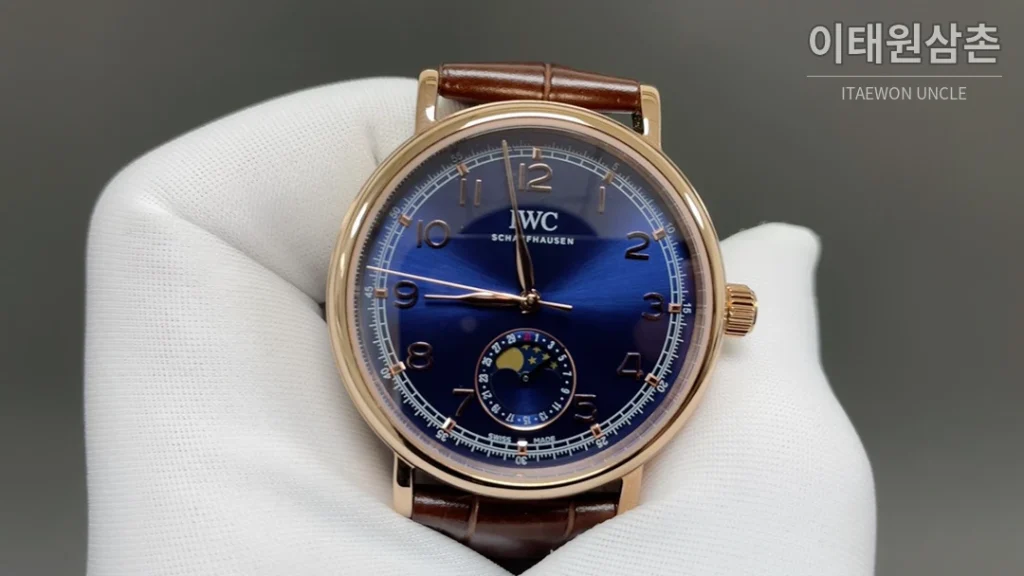 IWC 포르투기저 오토매틱 39mm 네이비 다이얼 브라운 가죽 스트랩 로즈골드 베젤