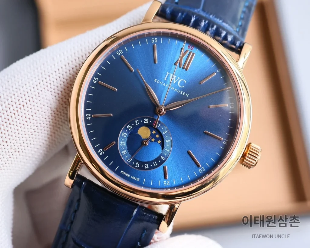 IWC 포르투기저 오토매틱 39mm 화이트 다이얼 브라운 가죽 스트랩 로즈골드 베젤 (2)