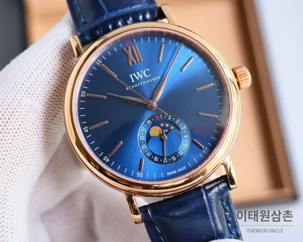 IWC 포르투기저 오토매틱 39mm 화이트 다이얼 브라운 가죽 스트랩 로즈골드 베젤 (2)