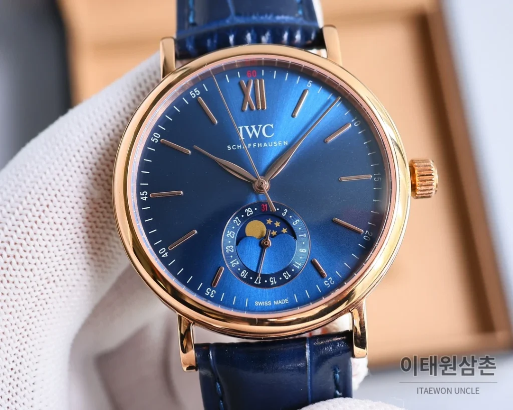IWC 포르투기저 오토매틱 39mm 화이트 다이얼 브라운 가죽 스트랩 로즈골드 베젤 (2)