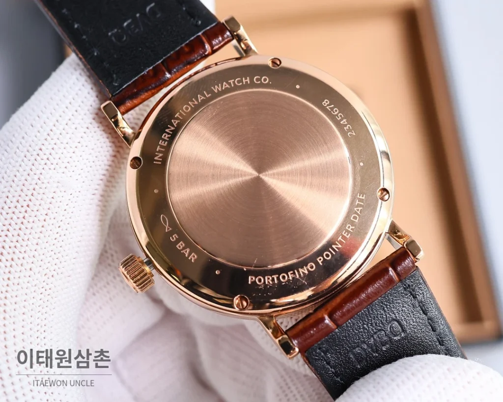 IWC 포르투기저 오토매틱 39mm 화이트 다이얼 브라운 가죽 스트랩 로즈골드 베젤 (2)