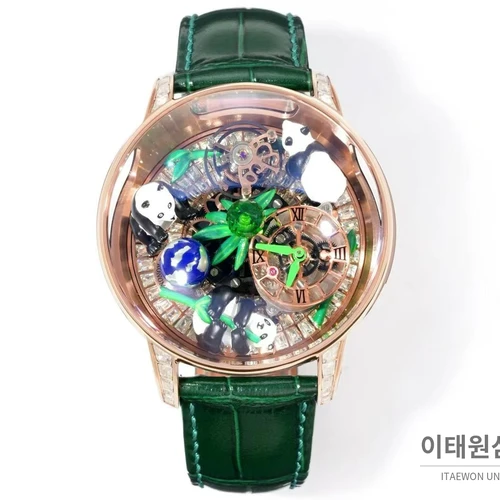제이콥앤코 아스트로노미아 아트 판다 로즈골드 스톤 세팅 더블 액시스 투르비용 시계 47mm