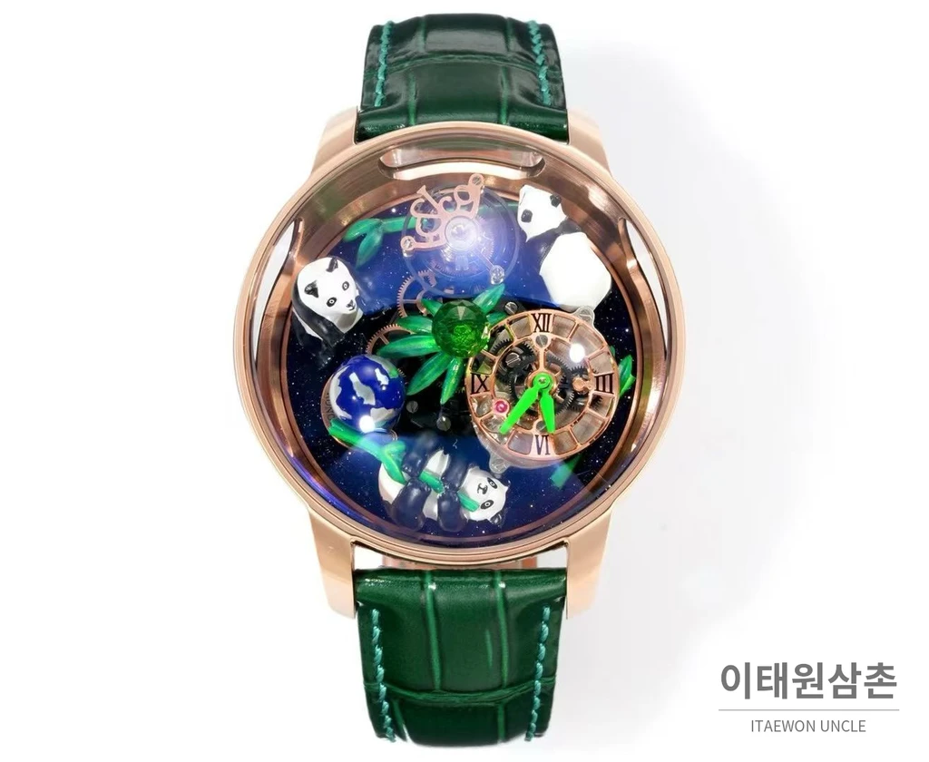 제이콥앤코 아스트로노미아 아트 판다 로즈골드 스무스 케이스 더블 액시스 투르비용 시계 47mm
