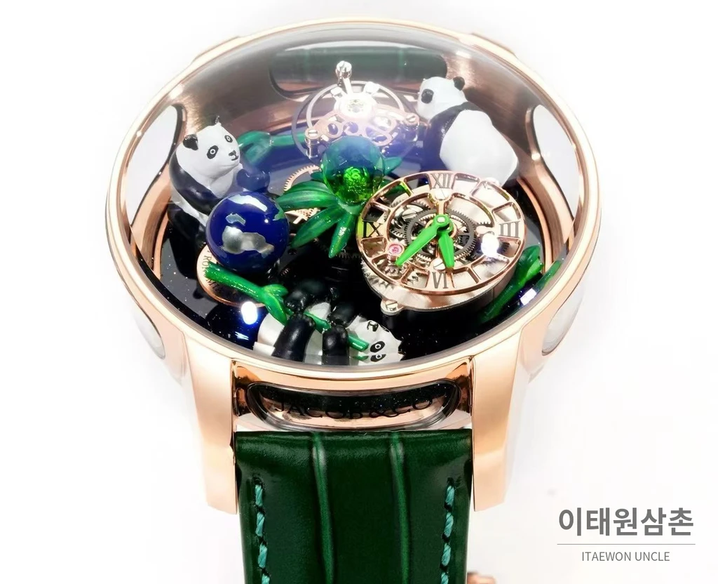 제이콥앤코 아스트로노미아 아트 판다 로즈골드 스무스 케이스 더블 액시스 투르비용 시계 47mm