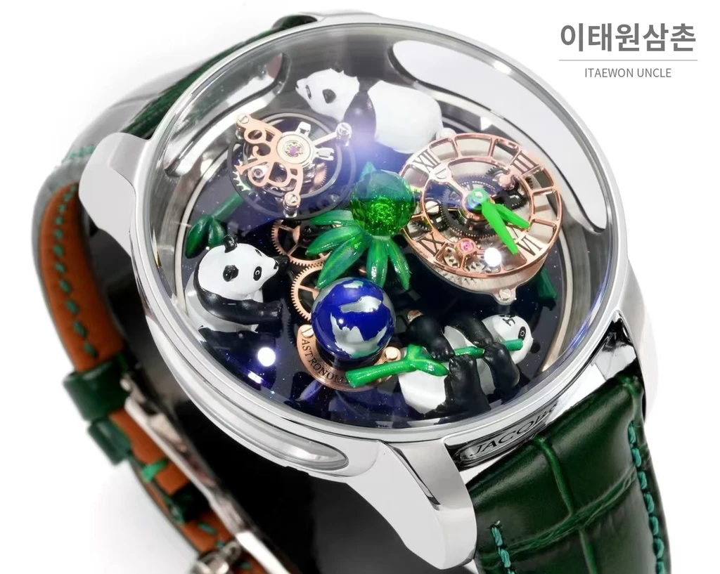 제이콥앤코 아스트로노미아 아트 판다 실버 스틸 스무스 케이스 플라잉 투르비용 시계 47mm