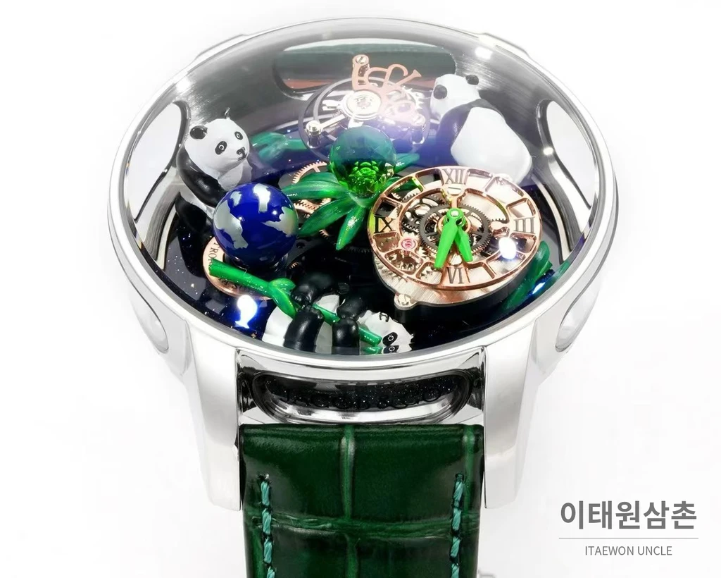 제이콥앤코 아스트로노미아 아트 판다 실버 스틸 스무스 케이스 플라잉 투르비용 시계 47mm