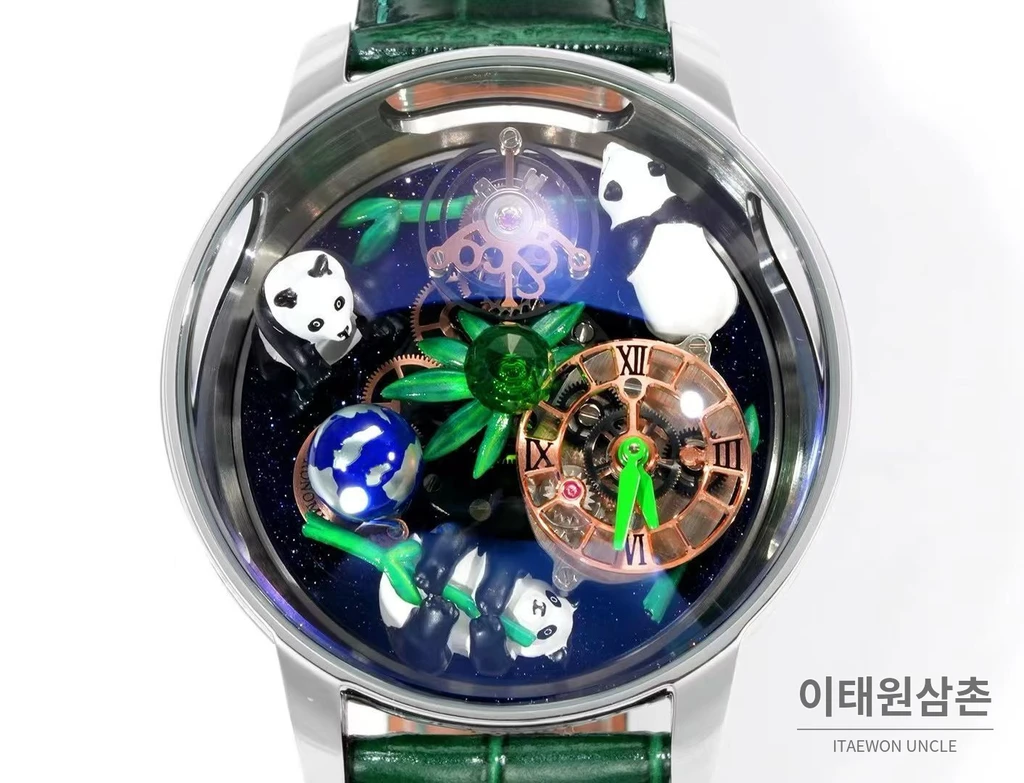 제이콥앤코 아스트로노미아 아트 판다 실버 스틸 스무스 케이스 플라잉 투르비용 시계 47mm