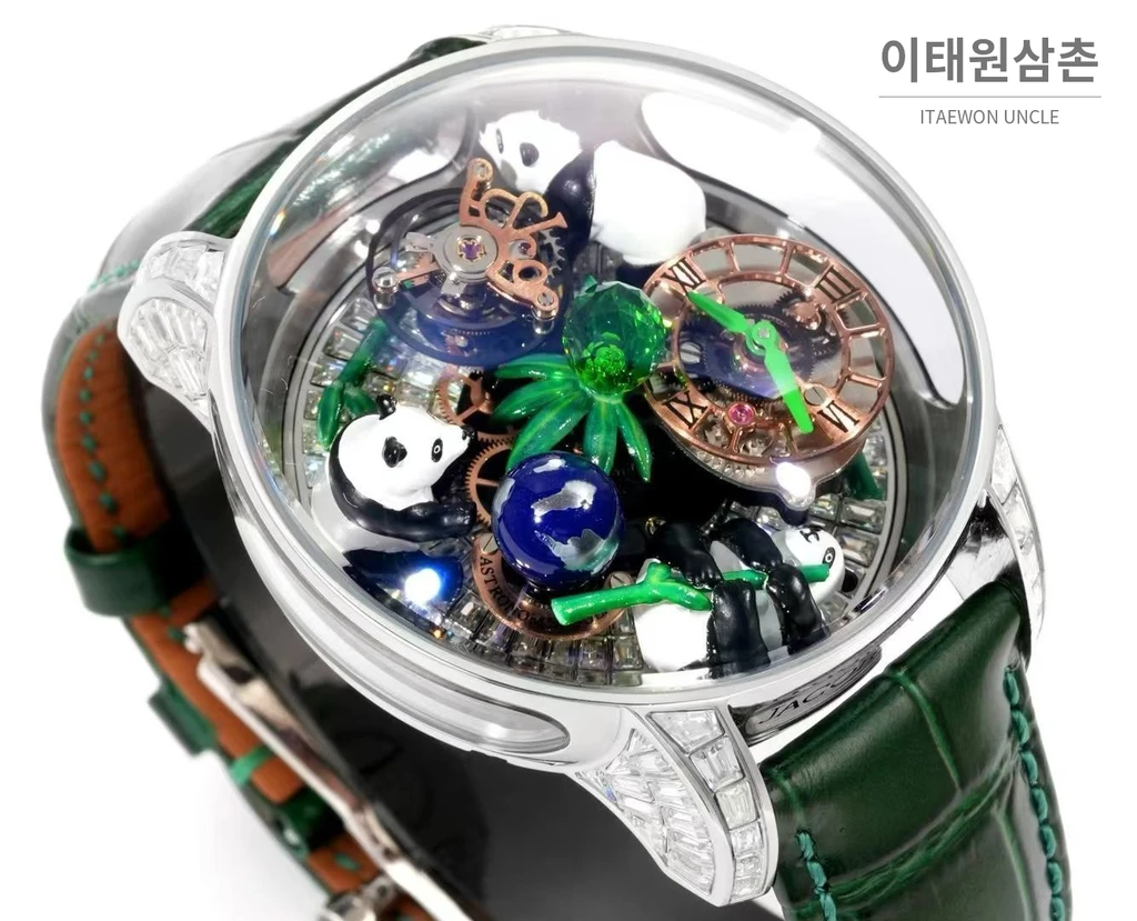 제이콥앤코 아스트로노미아 아트 판다 실버 스톤 세팅 케이스 플라잉 투르비용 시계 47mm