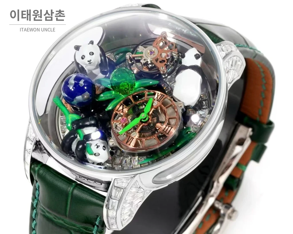 제이콥앤코 아스트로노미아 아트 판다 실버 스톤 세팅 케이스 플라잉 투르비용 시계 47mm