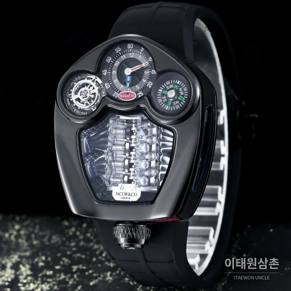 제이콥앤코 부가티 투르비용 W16 엔진 스켈레톤 오토매틱 55mm 블랙 다이얼 블랙 러버 스트랩