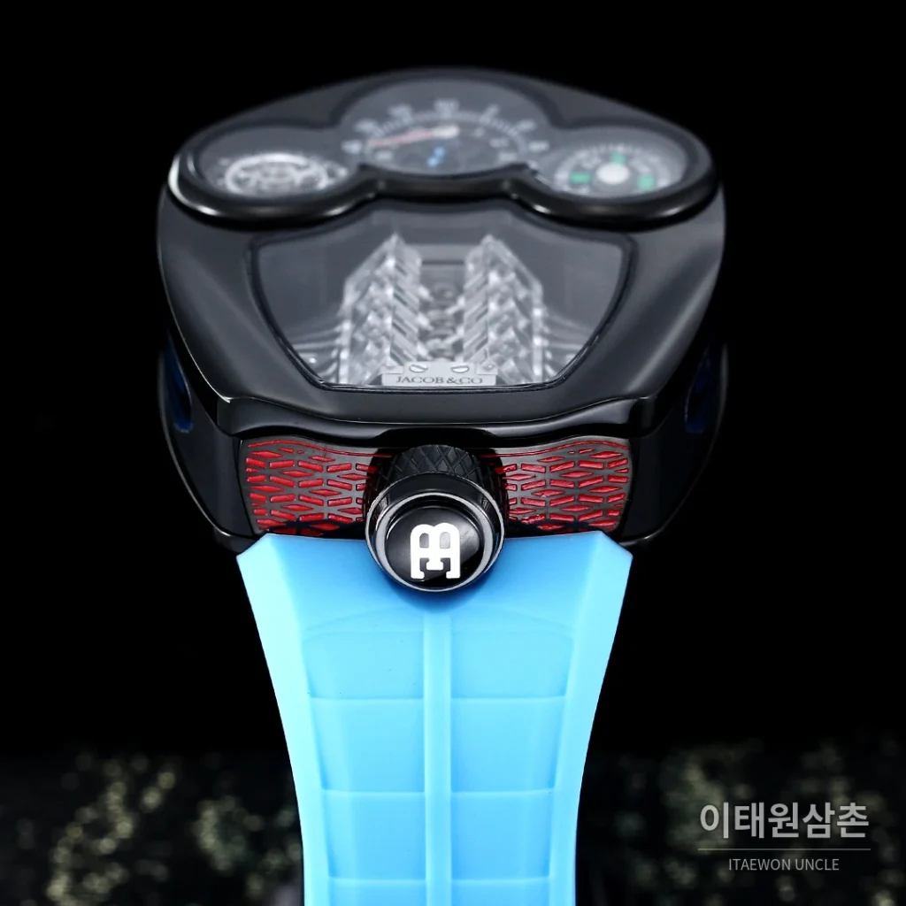제이콥앤코 부가티 투르비용 W16 엔진 스켈레톤 오토매틱 55mm 블랙 다이얼 블랙 러버 스트랩