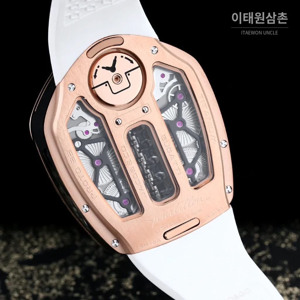 제이콥앤코 부가티 투르비용 W16 엔진 스켈레톤 오토매틱 55mm 블랙 다이얼 블랙 러버 스트랩 로즈골드 베젤 (2)