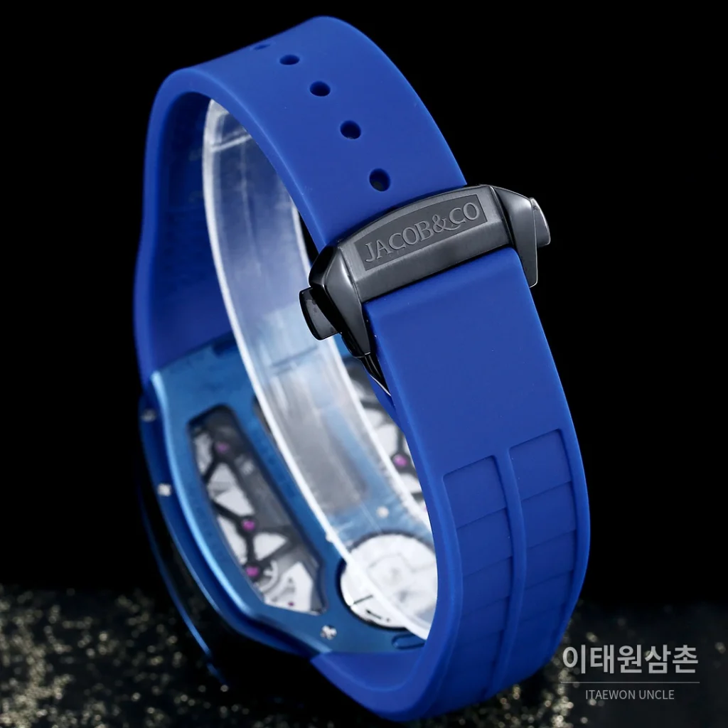 제이콥앤코 부가티 투르비용 W16 엔진 스켈레톤 오토매틱 55mm 블랙 다이얼 레드 러버 스트랩