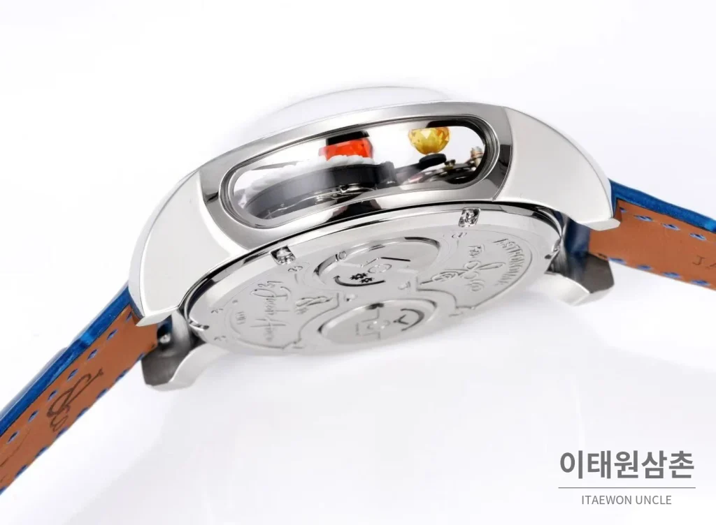 제이콥앤코 지드래곤 다이아몬드 데이지 드래곤 투르비용 시계 47mm 멀티컬러 블랙 다이얼 블루 가죽 스트랩