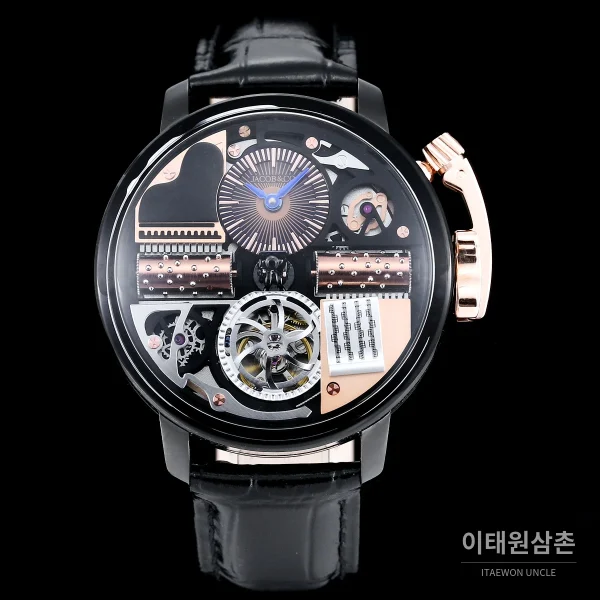 제이콥앤코 스테인리스 스틸 컬러블록 허니콤 스트랩 오토매틱 45mm 스켈레톤 다이얼 블랙 베젤