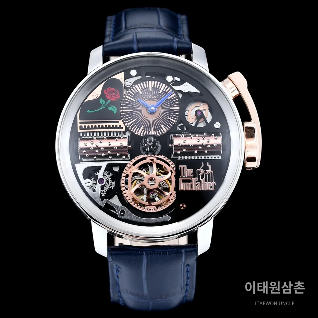 제이콥앤코 스테인리스 스틸 컬러블록 허니콤 스트랩 오토매틱 45mm 스켈레톤 다이얼