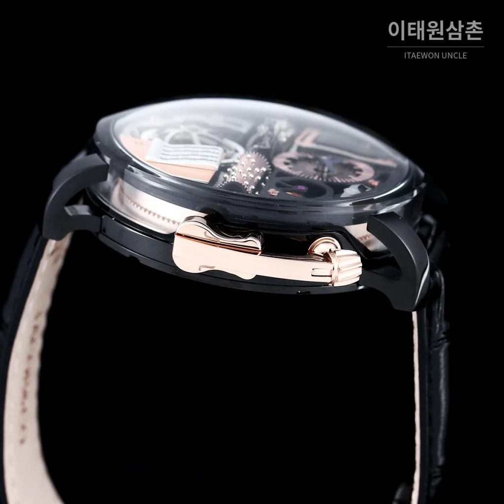 제이콥앤코 스테인리스 스틸 컬러블록 허니콤 스트랩 오토매틱 45mm 스켈레톤 다이얼 블랙 베젤