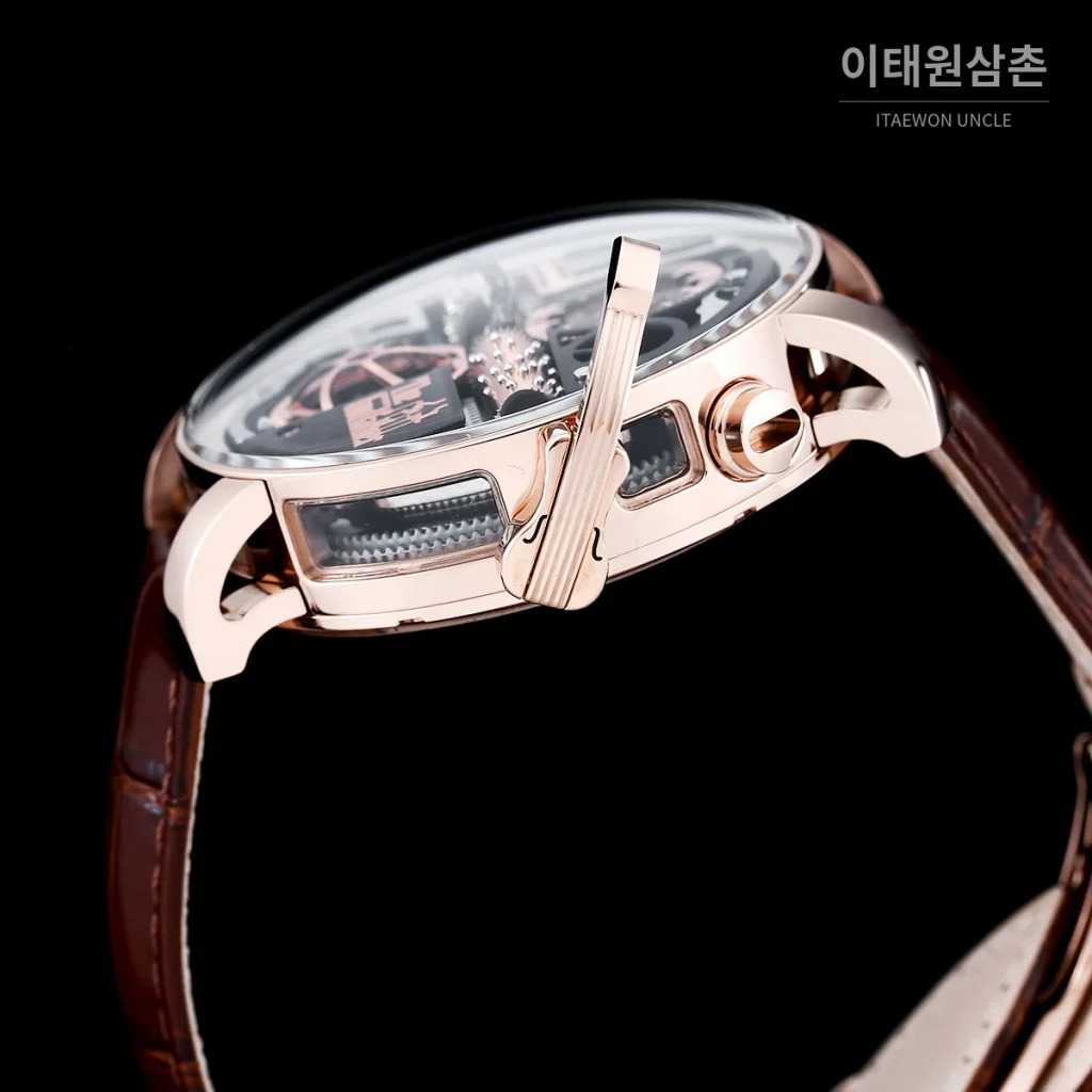 제이콥앤코 스테인리스 스틸 컬러블록 허니콤 스트랩 오토매틱 45mm 블랙 다이얼 로즈골드 베젤