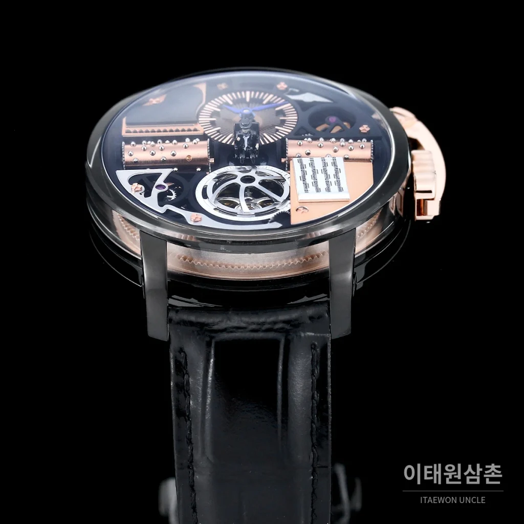 제이콥앤코 스테인리스 스틸 컬러블록 허니콤 스트랩 오토매틱 45mm 스켈레톤 다이얼 블랙 베젤