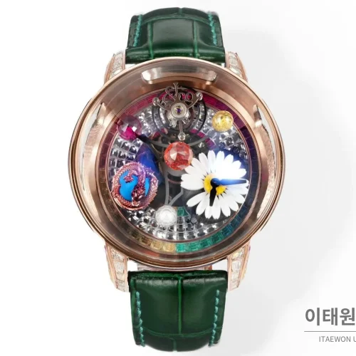 제이콥앤코 지드래곤 데이지 드래곤 더블축 투르비용 47mm 스켈레톤 다이얼 그린 가죽 스트랩 로즈골드 베젤 제이콥앤코 지드래곤 데이지 드래곤 더블축 투르비용 47mm 스켈레톤 다이얼 그린 가죽 스트랩 로즈골드 베젤