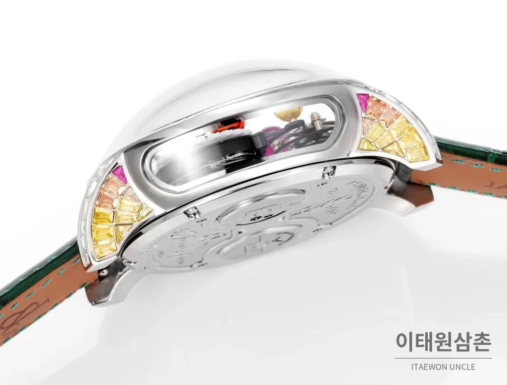 제이콥앤코 지드래곤 데이지 드래곤 더블축 투르비용 47mm 스켈레톤 다이얼 그린 가죽 스트랩