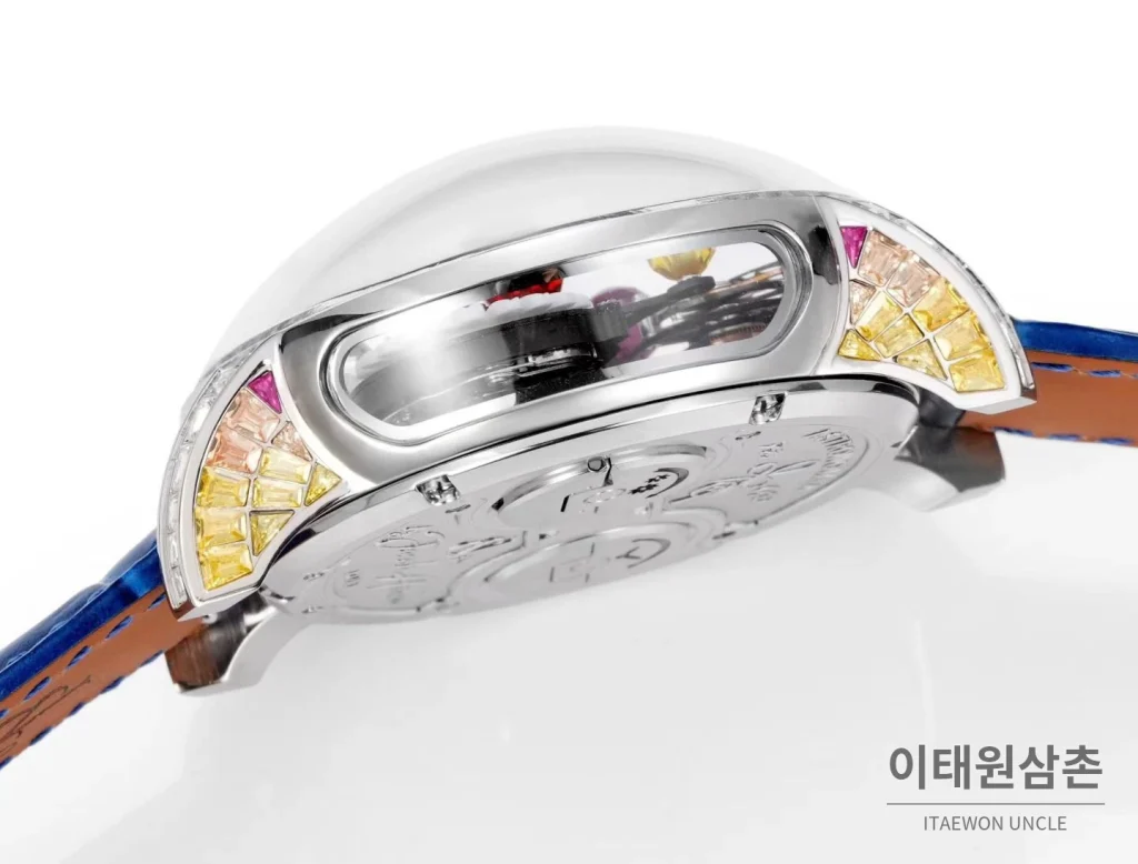 제이콥앤코 지드래곤 데이지 드래곤 더블축 투르비용 47mm 스켈레톤 다이얼 블루 가죽 스트랩