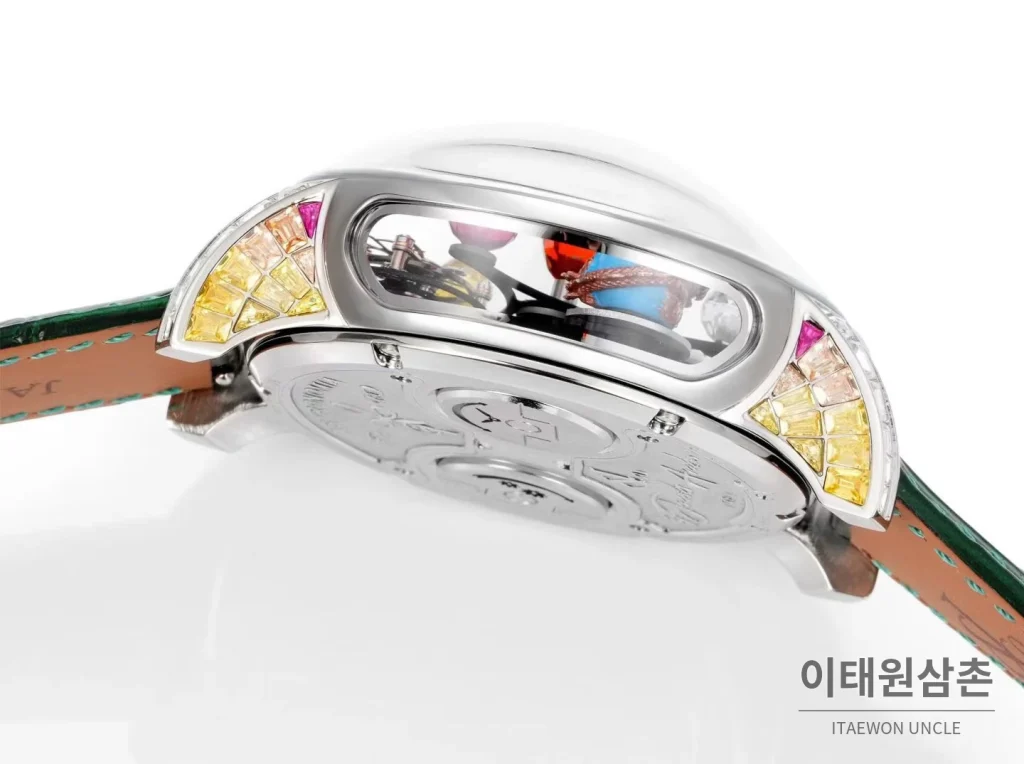 제이콥앤코 지드래곤 데이지 드래곤 더블축 투르비용 47mm 스켈레톤 다이얼 그린 가죽 스트랩