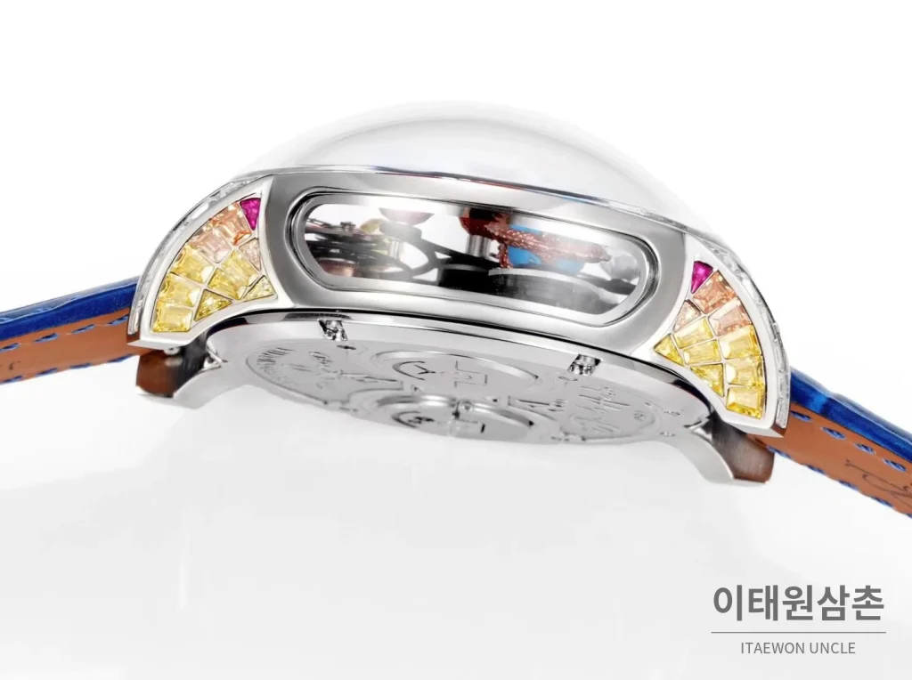 제이콥앤코 지드래곤 데이지 드래곤 더블축 투르비용 47mm 스켈레톤 다이얼 블루 가죽 스트랩