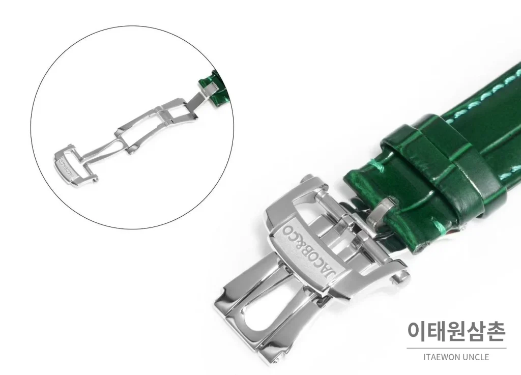 제이콥앤코 지드래곤 데이지 드래곤 더블축 투르비용 47mm 스켈레톤 다이얼 그린 가죽 스트랩