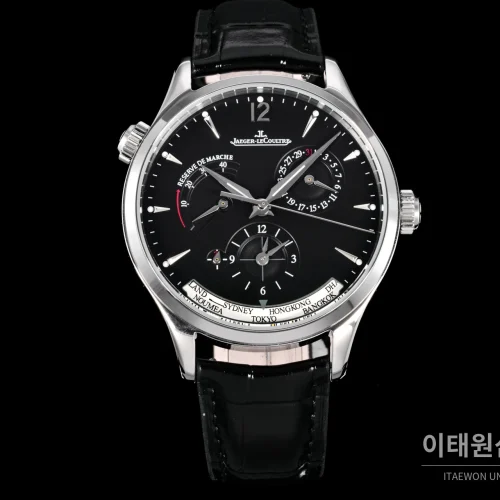 예거르쿨트르 마스터 지오그래픽 스틸 듀얼타임 오토매틱 42mm Q1428421 블랙 다이얼 블랙 가죽 스트랩
