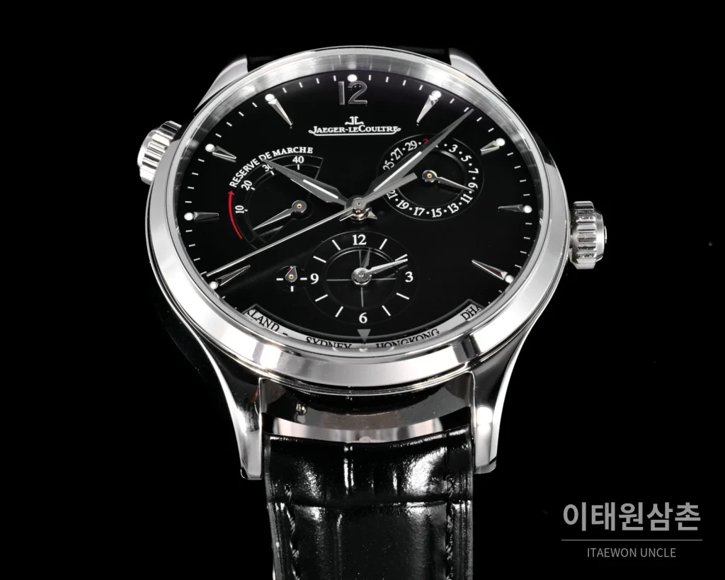 예거르쿨트르 마스터 지오그래픽 스틸 듀얼타임 오토매틱 42mm Q1428421 블랙 다이얼 블랙 가죽 스트랩
