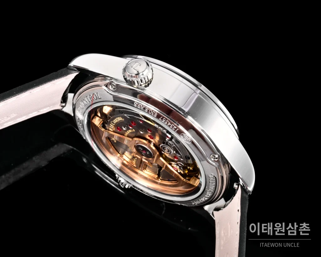 예거르쿨트르 마스터 지오그래픽 스틸 듀얼타임 오토매틱 42mm Q1428421 그레이 다이얼 블랙 가죽 스트랩