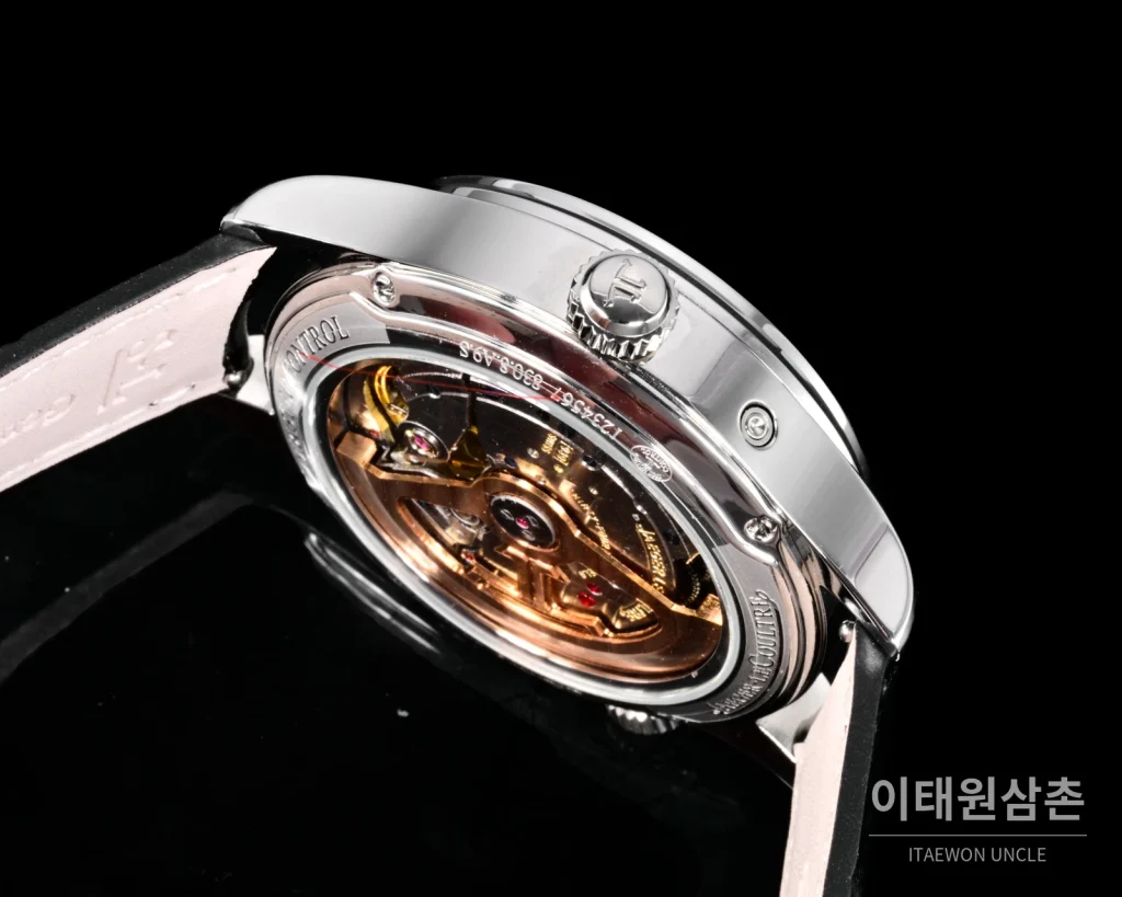 예거르쿨트르 마스터 지오그래픽 스틸 듀얼타임 오토매틱 42mm Q1428421 화이트 다이얼 블랙 가죽 스트랩 (2)
