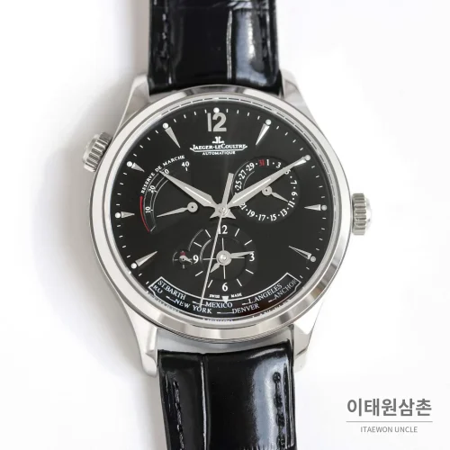 예거르쿨트르 마스터 지오그래픽 가죽밴드 월드타임 오토매틱 불랙다이얼 39mm