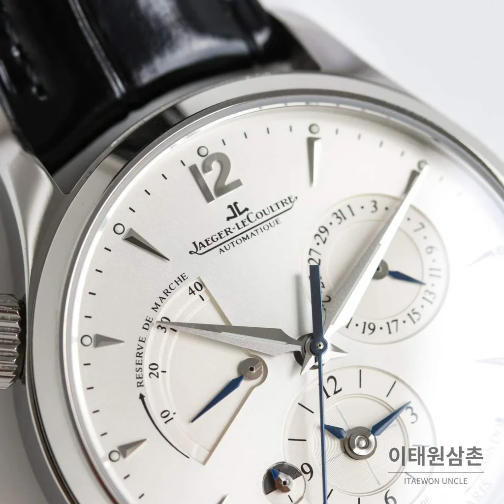 예거르쿨트르 마스터 지오그래픽 가죽밴드 월드타임 오토매틱 실버 시계 39mm 화이트 다이얼