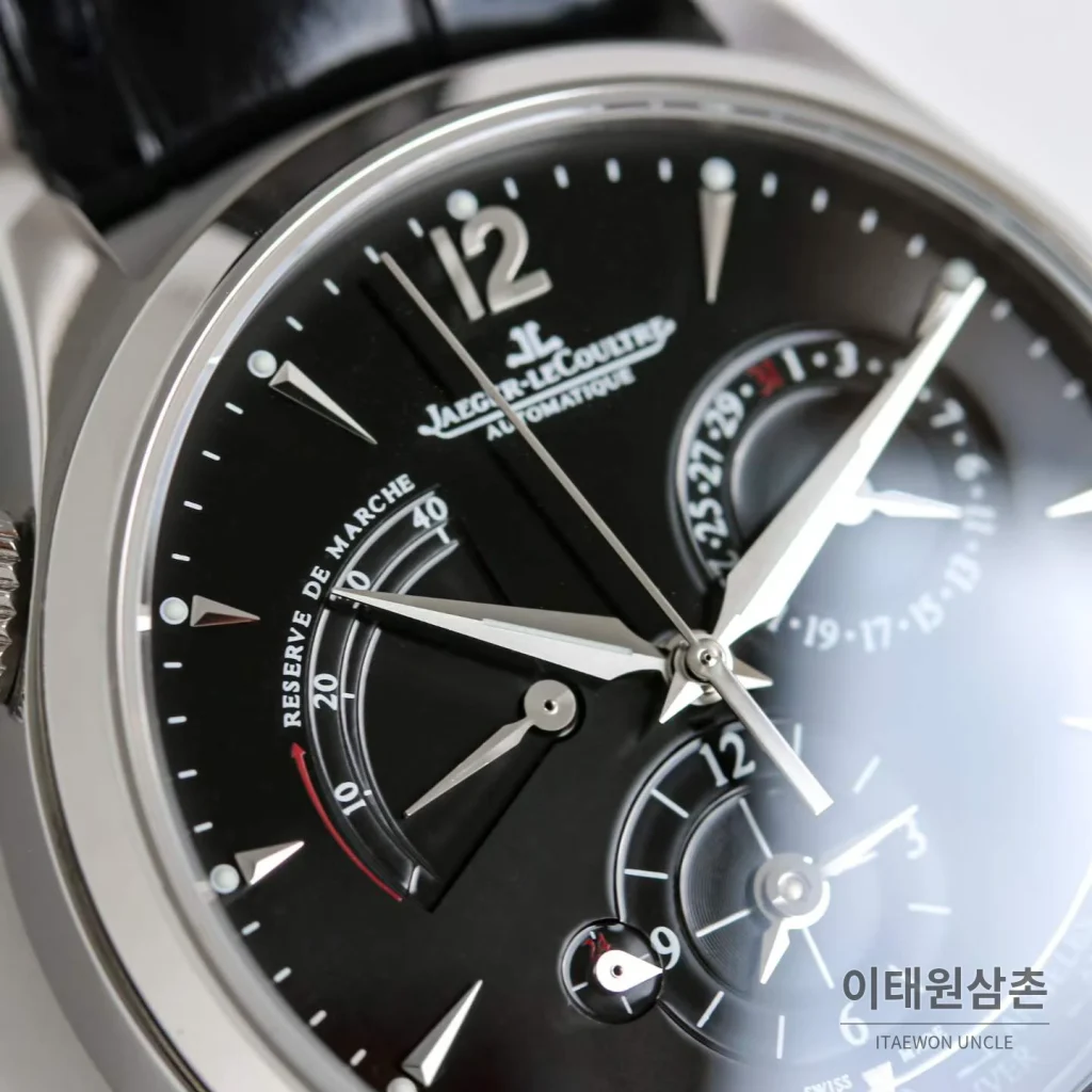 예거르쿨트르 마스터 지오그래픽 가죽밴드 월드타임 오토매틱 불랙다이얼 39mm