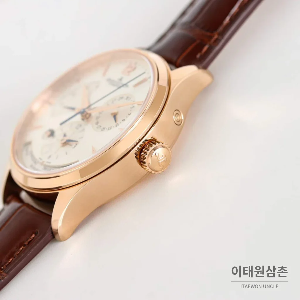 예거르쿨트르 마스터 지오그래픽 가죽밴드 월드타임 오토매틱 실버 시계 39mm 샴페인 다이얼