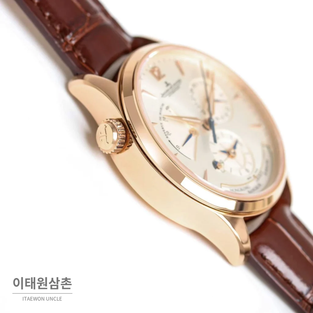 예거르쿨트르 마스터 지오그래픽 가죽밴드 월드타임 오토매틱 실버 시계 39mm 샴페인 다이얼