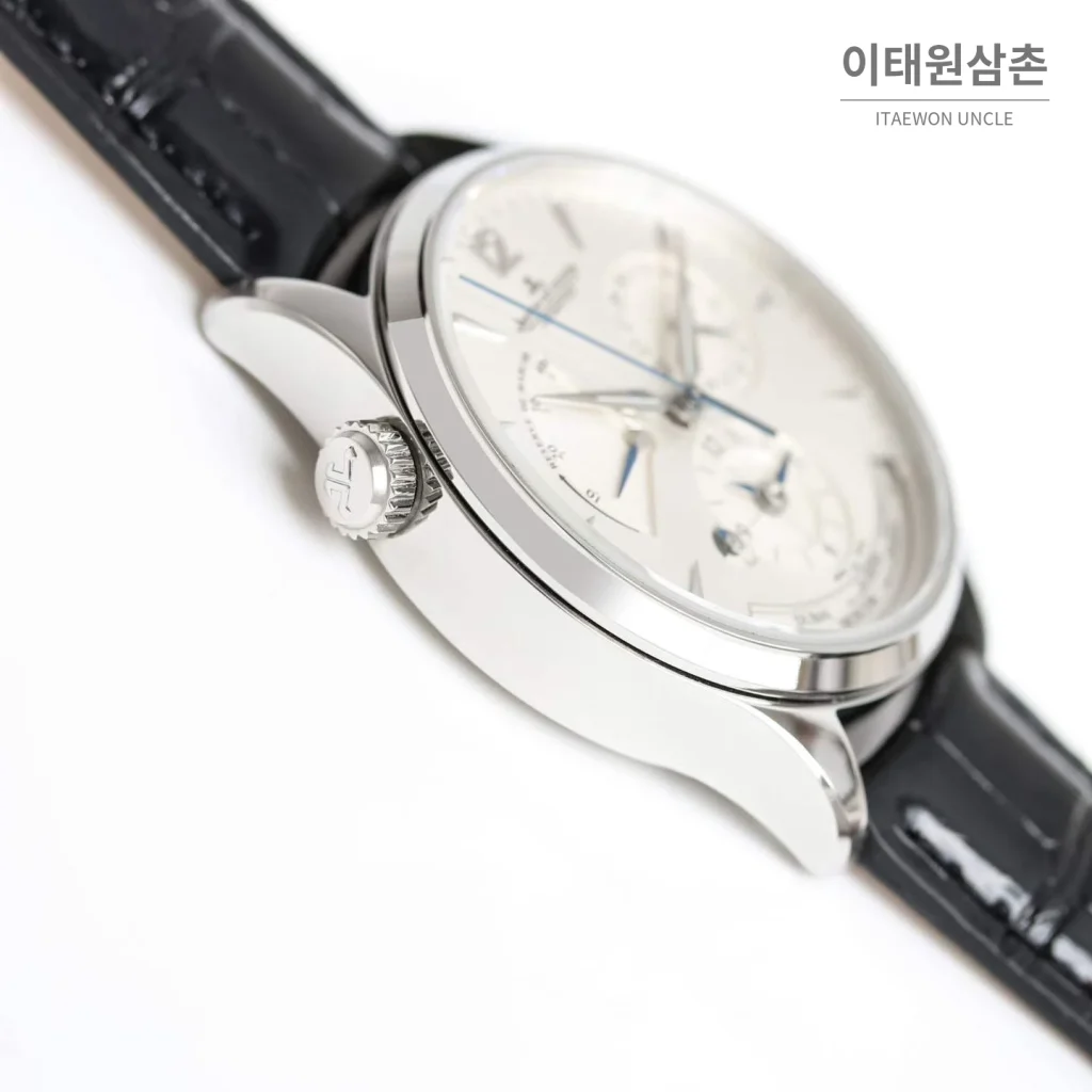 예거르쿨트르 마스터 지오그래픽 가죽밴드 월드타임 오토매틱 실버 시계 39mm 화이트 다이얼