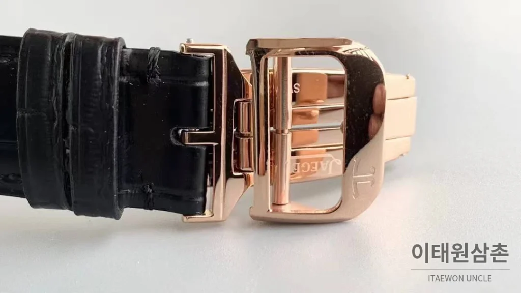 예거르쿨트르 마스터 스켈레톤 투르비옹 GMT 듀얼타임 수동 42mm 스켈레톤 다이얼 블랙 가죽 스트랩 로즈골드 베젤