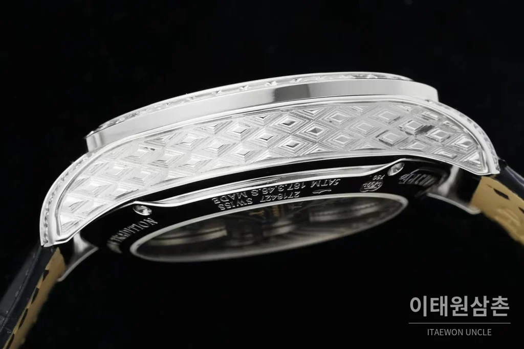 예거르쿨트르 마스터 스틸 블루아벤츄린 오비탈투르비옹 수동 43mm 네이비 다이얼 블랙 가죽 스트랩 화이트 베젤 (2)