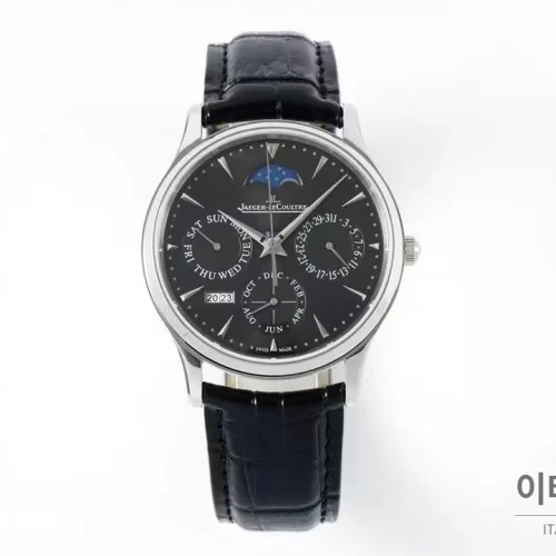예거르쿨트르 마스터 스틸 퍼페추얼캘린더 실버다이얼 오토매틱 39mm 블랙 가죽 스트랩 (2)