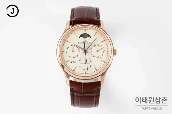 예거르쿨트르 마스터 스틸 퍼페추얼캘린더 실버다이얼 오토매틱 39mm 브라운 가죽 스트랩 예거르쿨트르 마스터 스틸 퍼페추얼캘린더 실버다이얼 오토매틱 39mm 브라운 가죽 스트랩