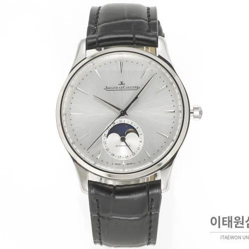 예거르쿨트르 마스터 울트라씬 문페이즈 데이트 오토매틱 39mm 실버 블랙 가죽 스트랩 예거르쿨트르 마스터 울트라씬 문페이즈 데이트 오토매틱 39mm 실버 블랙 가죽 스트랩
