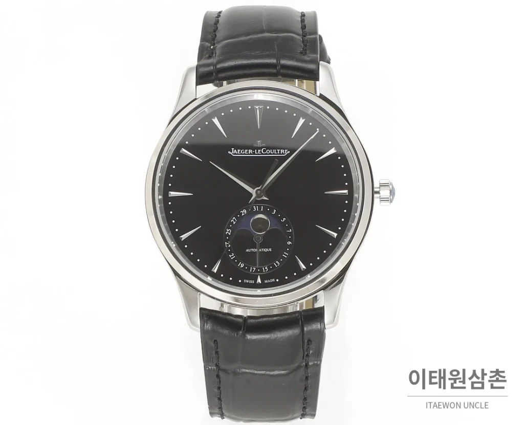 예거르쿨트르 마스터 울트라씬 문페이즈 데이트 오토매틱 39mm 실버 블랙 가죽 스트랩 (2)