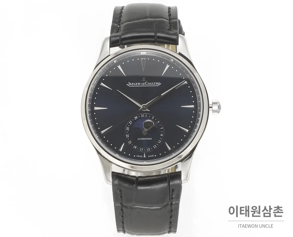 예거르쿨트르 마스터 울트라씬 문페이즈 데이트 오토매틱 39mm 실버 블랙 가죽 스트랩 (3)