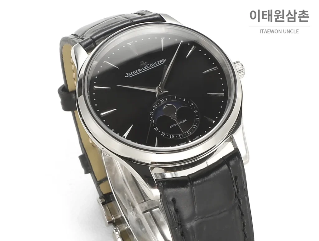 예거르쿨트르 마스터 울트라씬 문페이즈 데이트 오토매틱 39mm 실버 블랙 가죽 스트랩 (2)